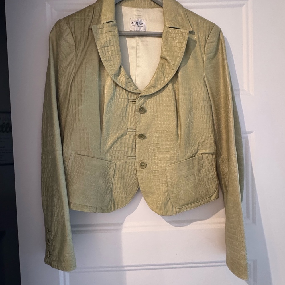 Armani Collezioni green leather Blazer Tailored Suit Jacket